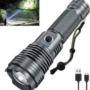 Bailinghai 200000 Lumen Super Bright Rechargeable Flashlight, XHP90.8 LED Chip, 5 Lighting Modes, 5000mAh Battery, IPX6 Waterproof, Digital Display, Durable Use, Easy to Carry, Impact Resistant