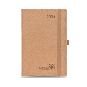 poprun recycled 2024 daily planner one page a day - 100% eco-friendly materials - 2024 agenda hourly appointment book with monthly calendar, folded inner pocket, 5.5" x 8.5" - desert brown
