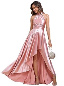 ever-pretty women's halter ruched a-line halter summer wedding guest dresses pink us8