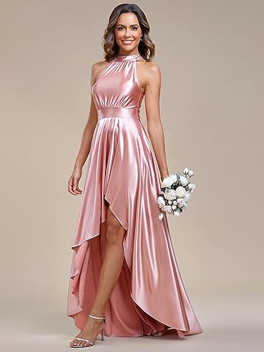 Ever-Pretty Women's Halter Ruched A-line Halter Summer Wedding Guest Dresses Pink US8