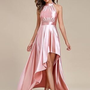 Ever-Pretty Women's Halter Ruched A-line Halter Summer Wedding Guest Dresses Pink US8