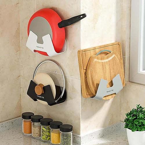 GBSELL Wall Mounted Pot Lid Rack,Pot Cover Lid Holder with 3M Self Adhesive, Non Perforated Pot Cover Rack for Kitchen Counter Cupboard (White)