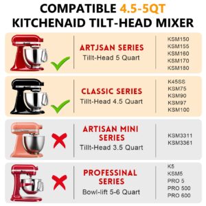 JEASOM 5QT Mixer Bowl for KitchenAid Stand Mixers, 304 Stainless Steel Mixing Bowl Replace for KitchenAid Classic&Artisan 4.5/5QT Tilt-Head Mixer, Non-Slip Handle Designed for Kitchen Aid Mixers Bowl