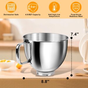 JEASOM 5QT Mixer Bowl for KitchenAid Stand Mixers, 304 Stainless Steel Mixing Bowl Replace for KitchenAid Classic&Artisan 4.5/5QT Tilt-Head Mixer, Non-Slip Handle Designed for Kitchen Aid Mixers Bowl