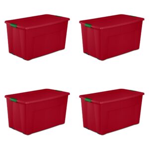 45 gallon wheeled latch tote plastic, red christmas, set of 4