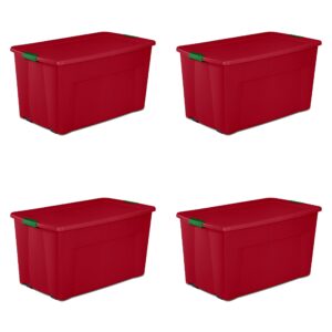 45 Gallon Wheeled Latch Tote Plastic, Red Christmas, Set of 4