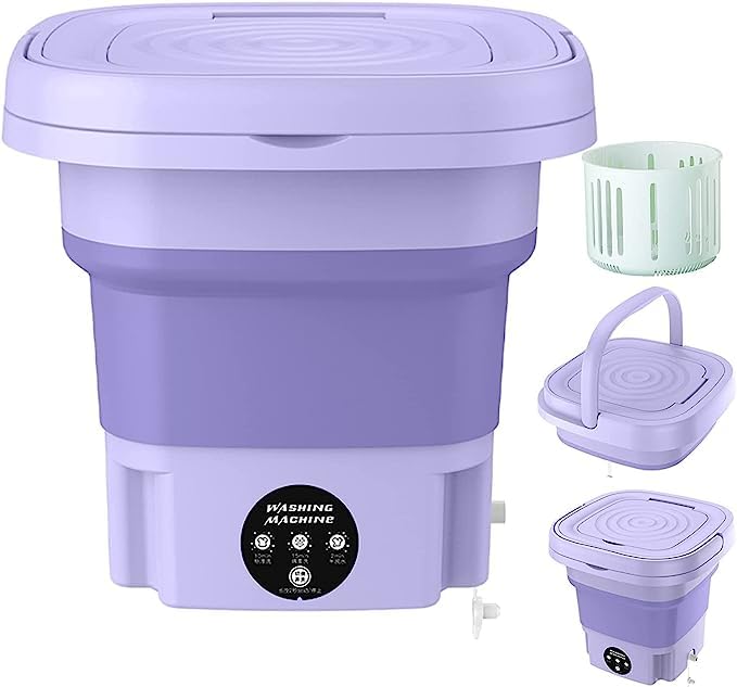 Wakatipu Foldable Washing Machine, 8L High Capacity Mini Washer, with 3 Modes Deep Cleaning,Half Automatic Small Washer for Baby Clothes Underwear or Small Items,RV Travel laundry (ABS Purple)