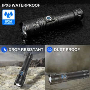 QOPOYU LED Rechargeable Flashlights High Lumens Flash Light, 990,000 Lumens Super Bright Powerful Tactical Flashlight, 5 Modes IPX6 Waterproof Handheld Flashlights for Camping Emergencies (2 Pack)