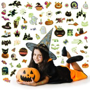 124 Pcs Halloween Temporary Tattoos Glow In Dark For Kids, Waterproof Glowing Luminous Fake Tattoo Stickers for Halloween Party, Jack-O-Lantern, Witch, Ghost Realistic Tattoo Sticker For Boy And Girls