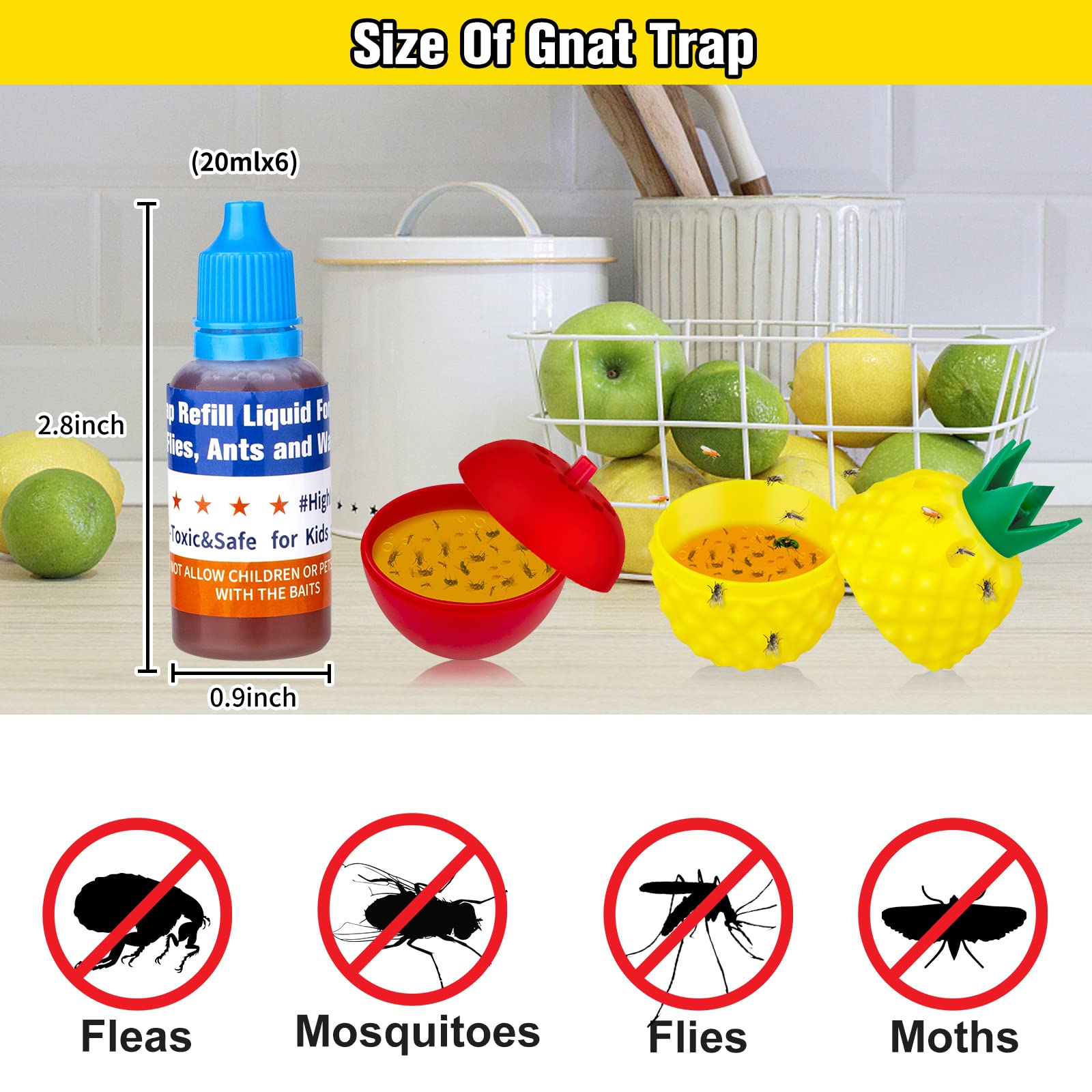 Fruit Fly Trap Refill Liquid,2023 New Fruit Fly Traps for Indoor,Fruit Fly Trap Bait Refill Liquid Only,Non-Toxic Fly Gnats Killer Trap Liquid Refill,Fruit Fly Trap for Home Kitchen Plant(4 Pack)