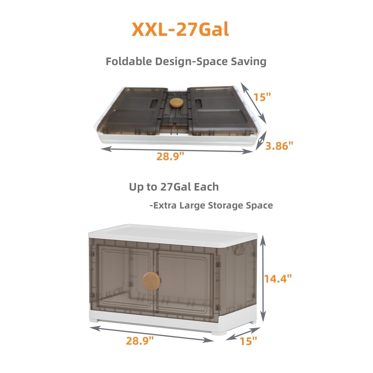 wookon Extra Large Storage Bins with Lids Heavy Duty,108QT/27Gal Closet Organizers and Storage,Stackable Storage Bins with Wheels,Folding Storage Box,5 Packs Storage Containers