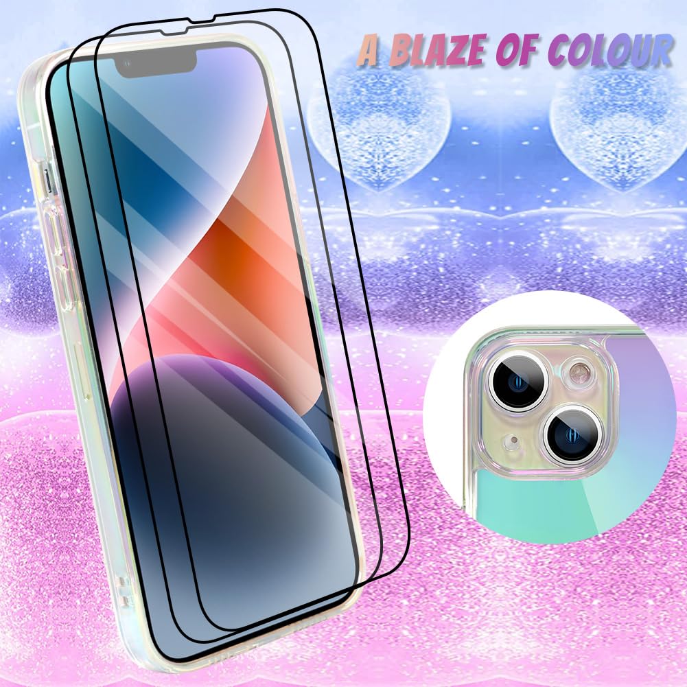 Bonoma for iPhone 14 Case Magnetic 【Support for MagSafe】 Bling Laser Florescent Iridescent Crystal Luxury Case Camera Protector + 2* Screen Protector Shockproof Edge Cover Case -Clear