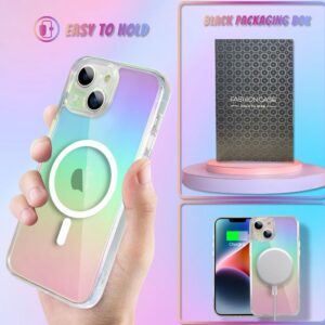 Bonoma for iPhone 14 Case Magnetic 【Support for MagSafe】 Bling Laser Florescent Iridescent Crystal Luxury Case Camera Protector + 2* Screen Protector Shockproof Edge Cover Case -Clear