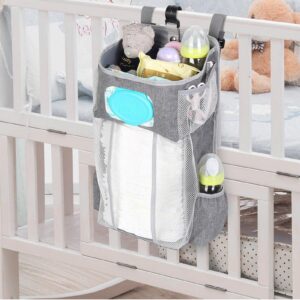 Hanging Diaper Caddy - Hanging Diaper Organizer For Changing Table, Crib Diaper Organizer For Baby Stuff, Baby Accessories For Newborn, Baby Shower Gifts - 17x9x6 Inches