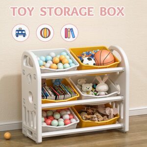 Legendstone Kids Toy Organizer with 6 Storage Bins, Toy Organizer and Storage for Kids’ Toys, Toy Storage Organizer for Kids Room, Playroom, Nursery Room (Yellow)
