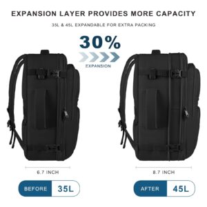 Large Travel Backpack, Carry On Backpack for Airplanes, 17 inch Laptop Backpack for Men, 45L Expandable Waterproof Backpack, Traveling Computer Backpack with USB Port, Teacher Travel Bag, Black