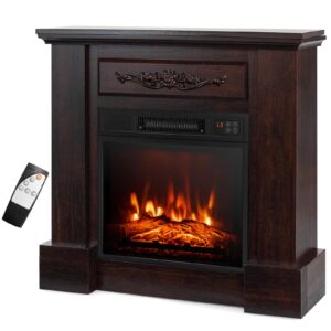 simoe 32" electric fireplace with mantel,package freestanding fireplace heater with remote control & overheat protection & adjustable flame,indoor fireplace mantel for living room,bedroom,brown