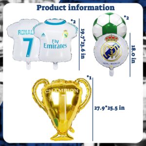 Soccer Theme Birthday Party Supplies Include 12pcs Latex Balloons, 5pcs Foil Balloons, Real Madrid CF Theme Balloons for Party Decorations, Cristiano Ronaldo Birthday Party Favors