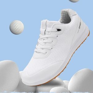 DHAEY Womens Men Waterproof Golf Shoes Unisex Leather Spikeless Golf Walking Sport Sneakers Outdoor Non-Slip Golf Trainers (Color : Black, Size : 12.5 Women/11 Men)