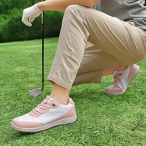 DHAEY Womens Men Waterproof Golf Shoes Unisex Leather Spikeless Golf Walking Sport Sneakers Outdoor Non-Slip Golf Trainers (Color : Black, Size : 12.5 Women/11 Men)