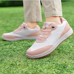 DHAEY Womens Men Waterproof Golf Shoes Unisex Leather Spikeless Golf Walking Sport Sneakers Outdoor Non-Slip Golf Trainers (Color : Black, Size : 12.5 Women/11 Men)