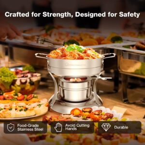 WARMOUNTS 1QT Chafing Dish Buffet Set 4 Pack, Individual Single Shabu Hot Pot, Stainless Steel, Glass Lid, Mini Round Chafing Dishes for Buffet for Dinner, Parties, Wedding, Camping, Events