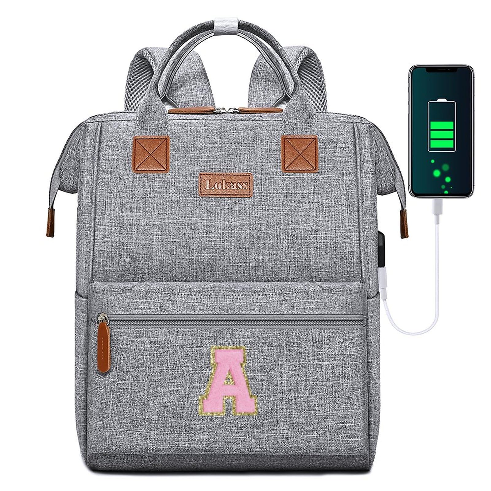 Personalized Initial Laptop Backpack for Women-Waterproof Teacher Backpack/College Backpack/Nurse Backpack for Work,Travel Bckapack with 15.6" Laptop Compartment-Birthday Gift for Women