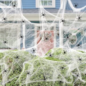 1200 sqft spider webs halloween decorations with 100 fake spiders,super stretchy cobwebs for halloween decorations indoor,fake spider web for halloween party decorations,scary outdoor halloween decor