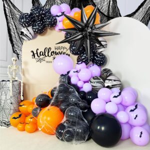 187pcs halloween balloon garland arch kit, halloween decorations party supplies, large size halloween balloon garland with halloween 3d bat sticker, halloween spider web
