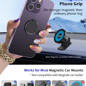 CHEEDAY Magnetic Phone Ring Grip, [4 Strong Magnets] Gym Finger Ring Holder 360° Rotation for Magnetic Car Mount, Metal Plate, Compatible with iPhone 15 14 13 12 Pro Max, All Smartphones, Black