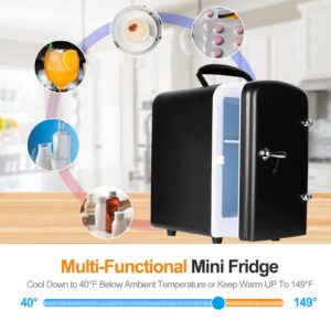 Diydeg Mini Fridge, 4 Liter / 6 Cans Skincare Fridge, DC12V AC100‑240V Portable Cooler and Warmer Small Refrigerators for Skincare, Foods, Medications, Bedroom, Travel and Car (US Plug)