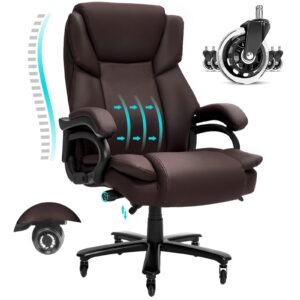 indulgear big and tall office chair,500lbs capacity heavy duty office chair for heavy people, executive office chair with adjustable lumbar support, thick padded chair with quiet rubber wheel