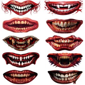 10 pcs halloween temporary tattoo kit horror water transfer tattoo sticker for mouth-10 different mouth fake tattoos face stickers makeup tattoo perfect for halloween party favors and decorations