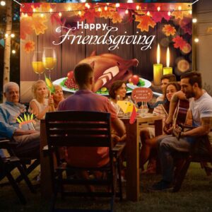 Friendsgiving Backdrop, Friendsgiving Party Decorations Photography Backdrop with Photo Booth Props 16 Pcs, Happy Friendsgiving Banner Decorations Thanksgiving Banner for Thanksgiving Party Decor