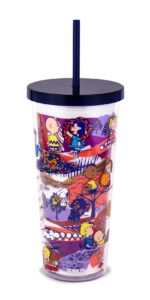 vera bradley travel tumbler with lid and straw, 24 ounce insulated cup, plastic double wall tumbler (fall for peanuts)