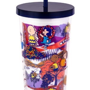 Vera Bradley Travel Tumbler with Lid and Straw, 24 Ounce Insulated Cup, Plastic Double Wall Tumbler (Fall For Peanuts)