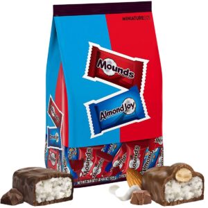 hershey’s almond joy and mounds chocolate candy assortment - individually wrapped miniature candy bars of milk mounds dark chocolate and almond joy coconut sweets - bulk chocolate treats pack, 20.6oz