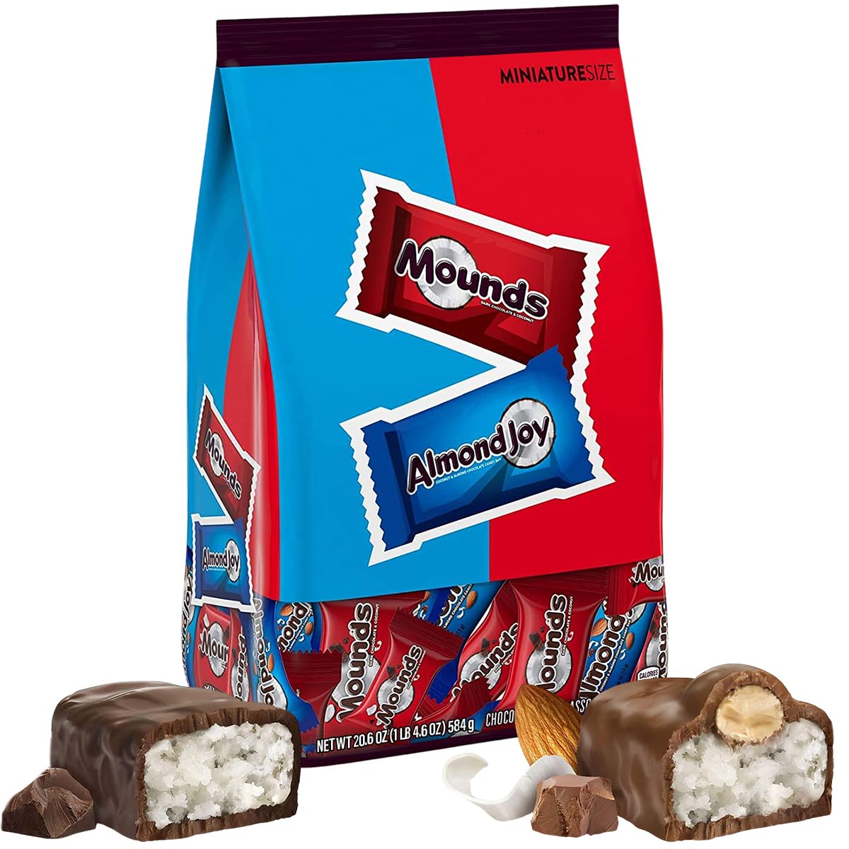 Hershey’s Almond Joy and Mounds Chocolate Candy Assortment - Individually Wrapped Miniature Candy Bars of Milk Mounds Dark Chocolate and Almond Joy Coconut Sweets - Bulk Chocolate Treats Pack, 20.6oz