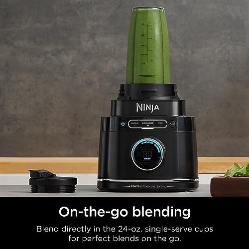 Ninja TB401 Detect Kitchen System Power Blender + Processor Pro, BlendSense Technology, Blender, Chopping & Smoothies, 1800 Peak Watts, 72 oz. Pitcher, 64 oz. Food Processor, 24 oz. To-Go Cup, Black