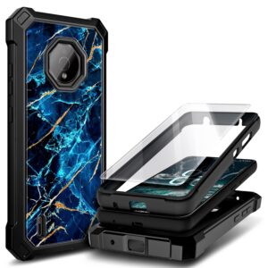 wdhd compatible with nokia c200 case with tempered glass screen protector, full-body protective shockproof rugged bumper cover, impact resist phone case (sapphire)