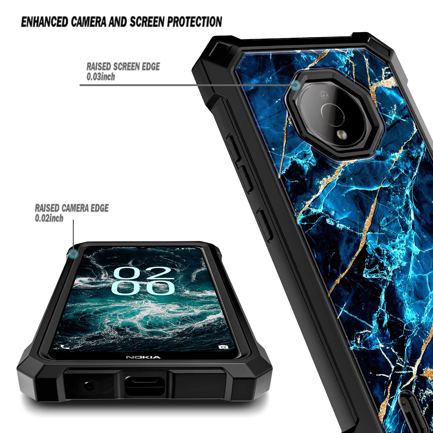 WDHD Compatible with Nokia C200 Case with Tempered Glass Screen Protector, Full-Body Protective Shockproof Rugged Bumper Cover, Impact Resist Phone Case (Sapphire)