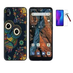 phone case for consumer cellular verve connect/ z6103, flexible soft tpu printed design gel cover (owl/tempered glass)