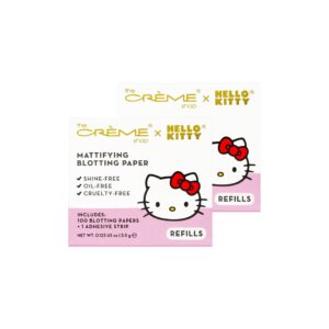 the creme shop x hello kitty - 100 high absorbent sheets with adhesive strip - provides shine-free, fresh, flawless skin mattifying blotting paper refills (200 count 1 pack)"