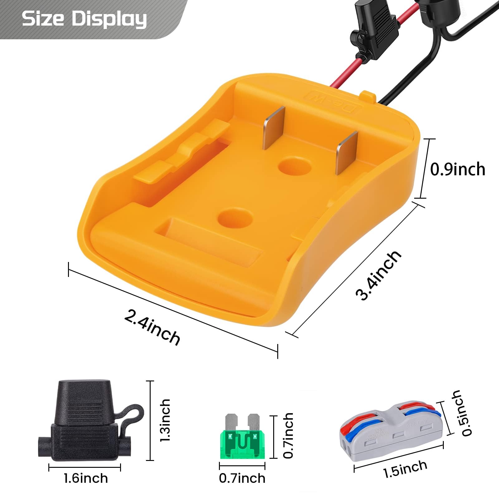 WEUCHSOL Power Wheel Adapter for Dewalt 20V Battery Adapter, Dewalt Battery Adapter with 3Pcs 30A Fuse, 14AWG Wire, Power Connector for DIY Ride On Truck, RC Car Toys and Robotics (1pack)