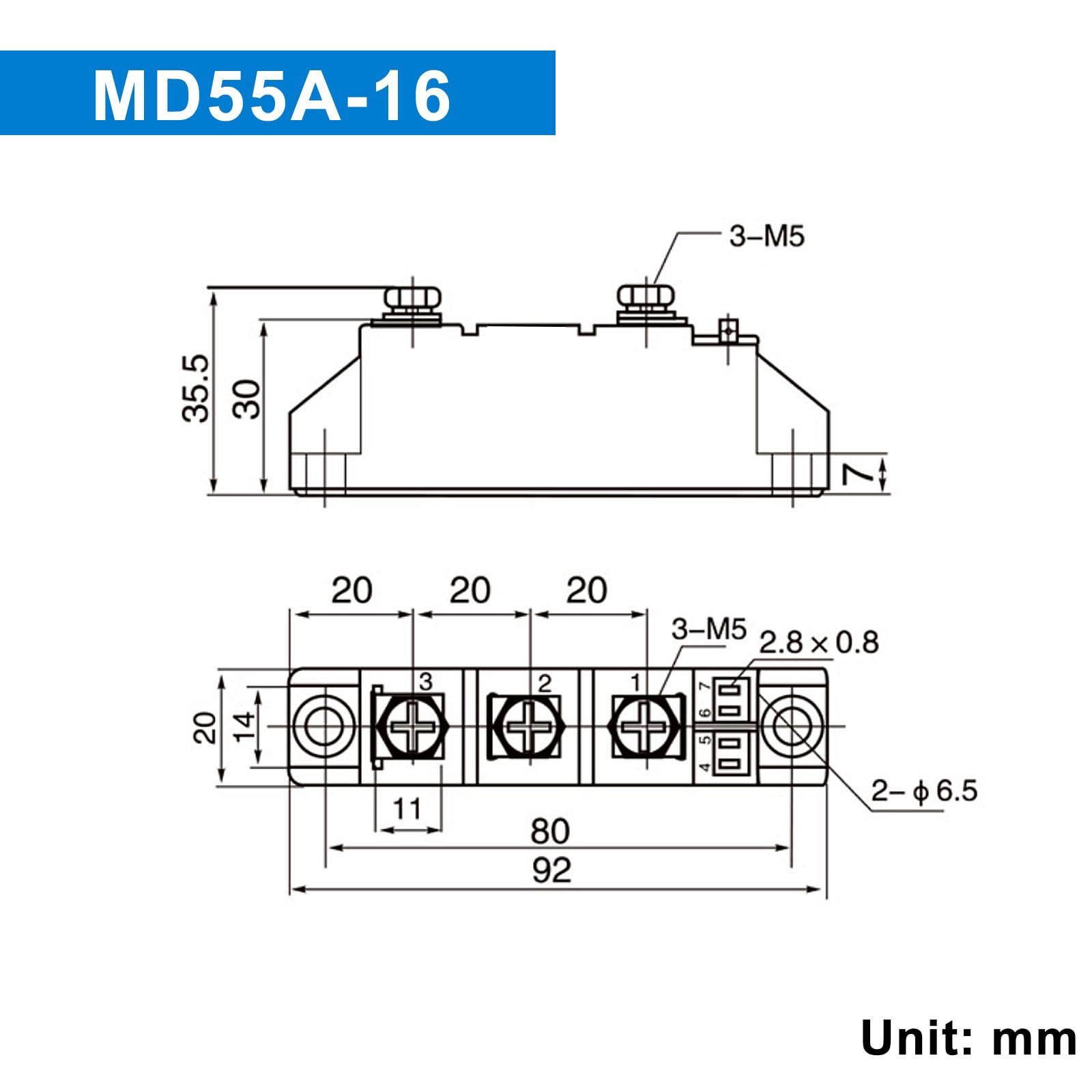 LCLCTC 12V 1 Way Diodes MD 55A(50Amp)-16;to Prevent Backfeed;Use Voltage Range:AC < 400VAC ;DC 3-1000V;Used in photovoltaics, Solar Energy, Solar Panels 24V 48V Solar Diode Anti-Reverse