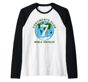 7 continents world traveler club raglan baseball tee