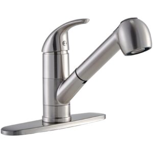 comllen commercial small kitchen faucet brushed nickel, stainless steel single handle pull out kitchen sink faucet, single hole low kitchen faucets with sprayer