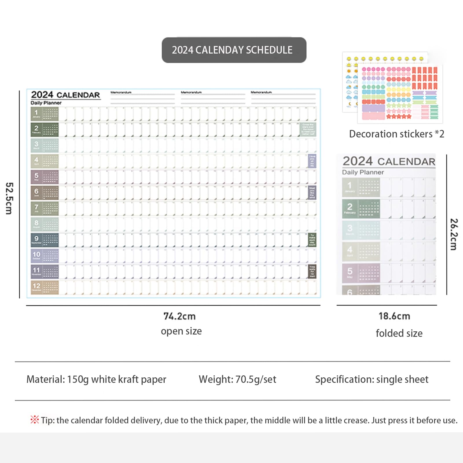 29''x20'' Poster Calendar 2024 Wall Calendar 12 Month Annual Yearly Wall Planner,Year-Round Large Wall Calendar， Large Size 12 Month Planner,2024 Calendar