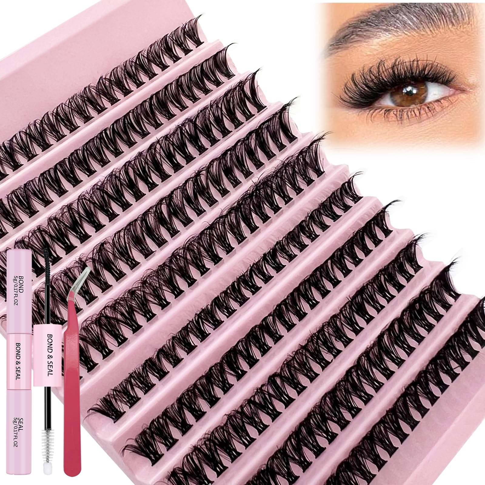 DIY Lash Extension Kit 200 Pcs 40D 50D 10-16MM Mix Individual Lash Clusters Kit with Bond and Seal Professional Eyelash Tweezers Wispy C D Curl False Eyelash Clusters DIY at Home, by TMIELYBS