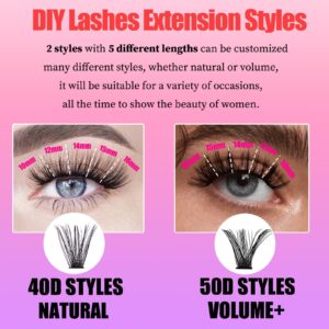 DIY Lash Extension Kit 200 Pcs 40D 50D 10-16MM Mix Individual Lash Clusters Kit with Bond and Seal Professional Eyelash Tweezers Wispy C D Curl False Eyelash Clusters DIY at Home, by TMIELYBS